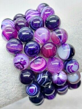💜 10mm Royal Purple Natural "Dyed" Sardonyx Agate Beacelets